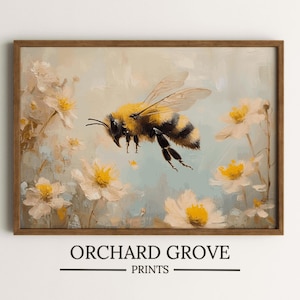 Bumble Bee Oil Painting Bee Wildflower Print Bee Floral Print Honey Bee Print Bee Artwork Spring Flower Bee Art Daisy Bee Art Printable 236