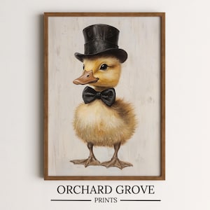 Vintage Duck Portrait Painting Vintage Farmhouse Wall Art Farm Animal Print Duck Hat Nursery Duckling Wall Art Print Rustic Decor 220