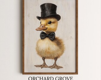 Vintage Duck Portrait Painting Vintage Farmhouse Wall Art Farm Animal Print Duck Hat Nursery Duckling Wall Art Print Rustic Decor 220