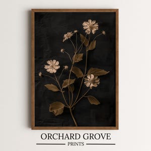 Dark Academia Botanical Wall Art Vintage Moody Dark Flower Print Floral Still Life Oil Painting Printable Black Digital Art 224