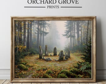 Witchy Forest Stone Circle Wall Art, Witchcore Ritual Nature Print, Dark Cottagecore Autumn Decor, Mystical Pagan Art, Pagan Decor 403