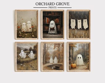 Cute Ghost Wall Art Set, Farmhouse Halloween Prints (Digital Download)