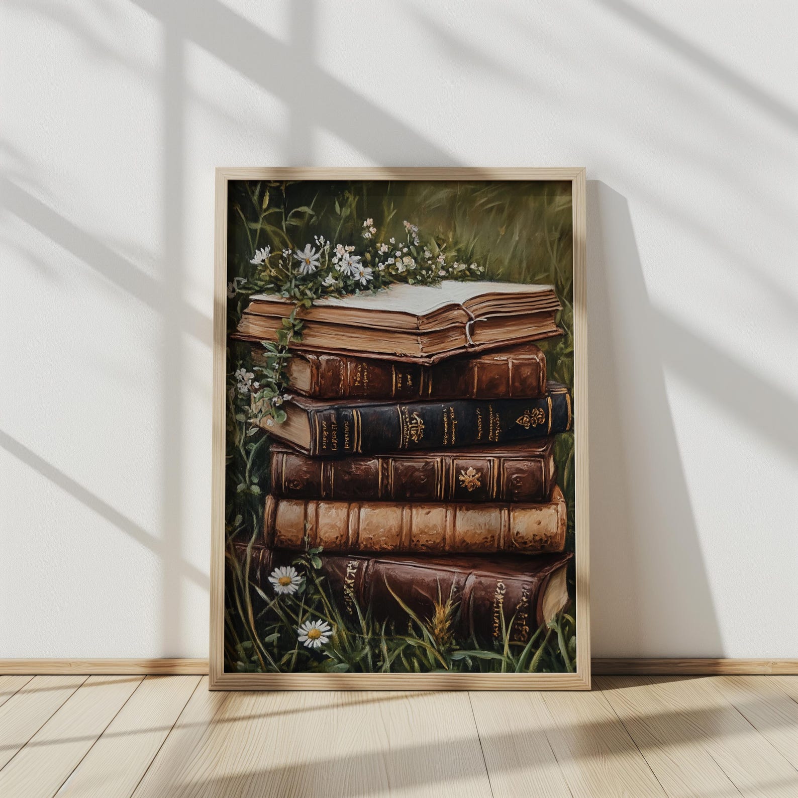 Book Stack Art Wildflower Print Rustic Spring Wall Art Farmhouse Spring ...