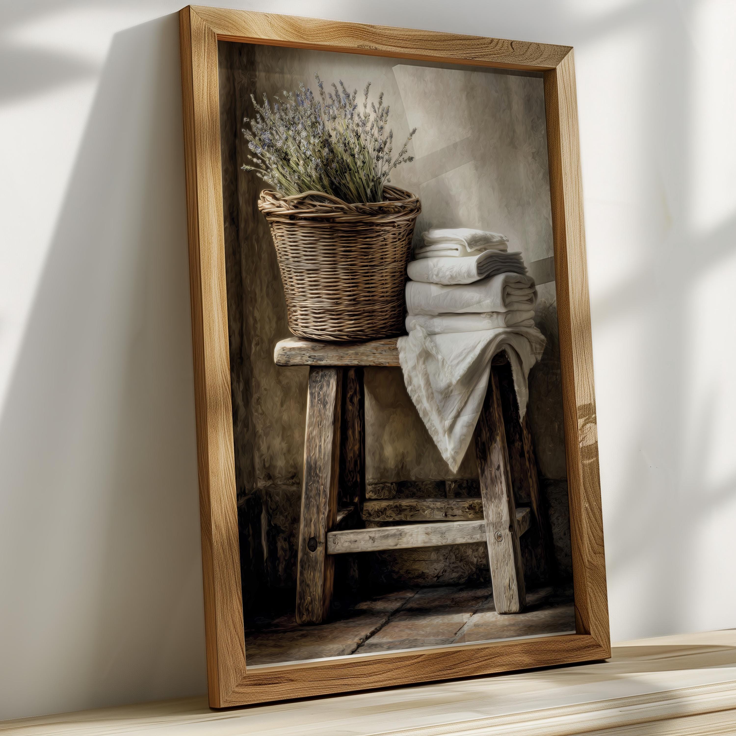 Farmhouse Laundry Room Art, Rustic Basket Linens Wall Decor, Country ...