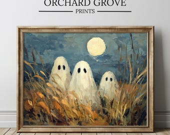 Rustic Ghost Landscape Print, Spooky Farmhouse Wall Art (Digital Download)