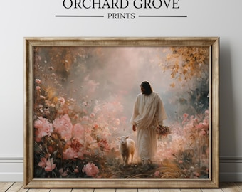 Jesus Leaves the 99, Christian Print, Good Shepherd Art, Faith Painting, Christian Lamb Art, Religious Gift, Religious Decor, Jesus Art 580