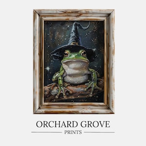 Halloween Witchy Frog Print Witch Toad Halloween Decor Dark Academia Print Rustic Spooky Art Oil Painting PRINTABLE 167