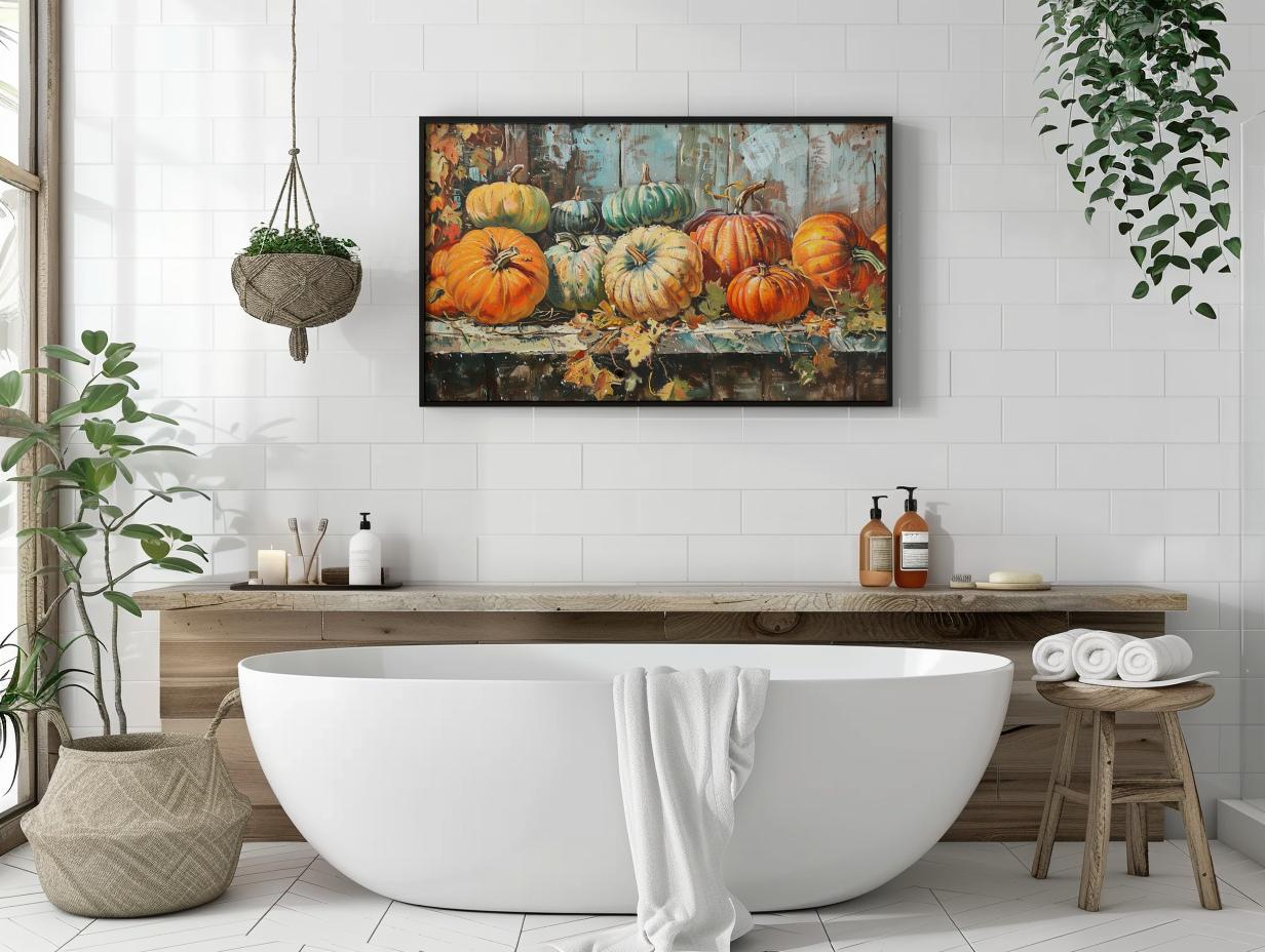 Herbst-Wandbilder Mit Kürbis-Motiv – Set Aus 4 Rustikalen Ölgemälde-Drucken Für Wohnzimmer & Herbstdeko