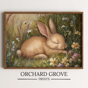 Spring Bunny Rabbit Printable Easter Farmhouse Decor Easter Bunny Painting Rabbit Print Wall Art Rabbit Bunny Flower Boho Portrait Print 262