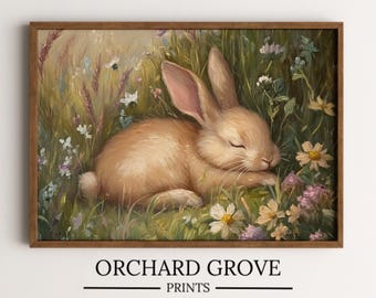 Vintage Easter Bunny Print | Farmhouse Floral Rabbit Wall Art (Digital Download)