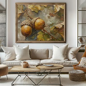 Fall Acorn Wall Art Acorn Print Vintage Autumn Landscape Painting