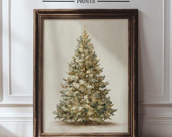 Vintage Christmas Tree Print, Cozy Holiday Wall Art, Winter Fir Tree Painting, Rustic Christmas Print, Christmas Tree Print, Xmas Art 470