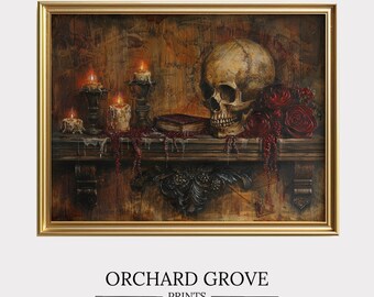 Gothic Skull Art Print, Halloween Decor (Digital Print)