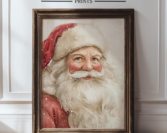 Vintage Santa Portrait Print, Watercolor Christmas Wall Art, Retro Santa Claus Decor, Cozy Holiday Printable, Santa Claus Print 486