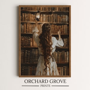 Moody Library Art Victorian Library Prints Library Girl Gift Victorian Woman Art Print Library Wall Art Book Lovers Bookish Booklover 255