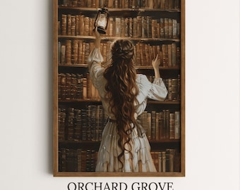 Humeurige bibliotheek kunst Victoriaanse bibliotheek wordt afgedrukt bibliotheek meisje cadeau Victoriaanse vrouw Art Print bibliotheek muur kunst boekenliefhebbers leesgrage boekenliefhebber 255