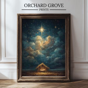 Betlehemsstjärnans julkrubba, kristen julväggkonst, Jesusbarnets krubba, religiös dekor, jul-Jesus-tryck, julkrubbakonst 519