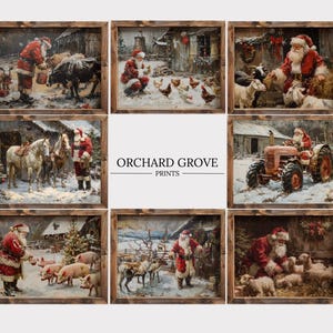 Santa Farm Wall Art Set Of 8 Santa Farm Print Christmas Farm Art Festive Animal Wall Art Holiday Farmhouse Decor Santa Cow Gallery