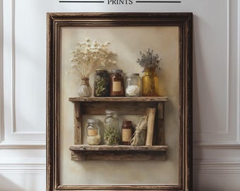 Witchy Apothecary Shelf Art Print, Dark Academia Halloween Decor (Digital Download)
