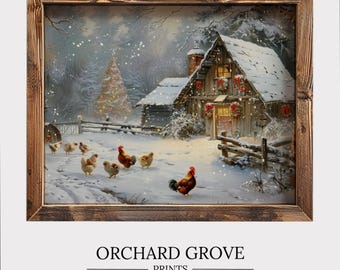 Christmas Farm Art Santa Farm Print Santa Chickens Cute Chicken Printable Festive Animal Wall Art Holiday Farmhouse Decor 193