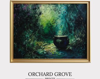 Witch Cauldron Decor Witchy Halloween Oil Painting Art Spooky Halloween Prints Potion Making Artwork | Digital Prints PRINTABLE 163