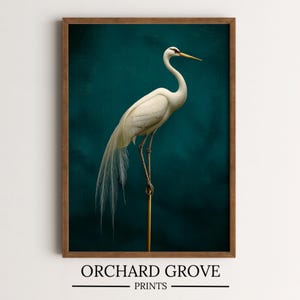 Crane Print Vintage Bird Print Japandi Wall Decor Japanese Wall Art Maximalist Print Japandi Print Crane Bird Art Long Bird Print 305