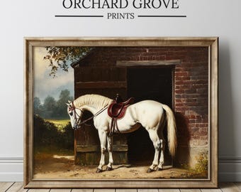 Vintage Horse Painting | Farmhouse Equestrian Wall Art (Digital Download)