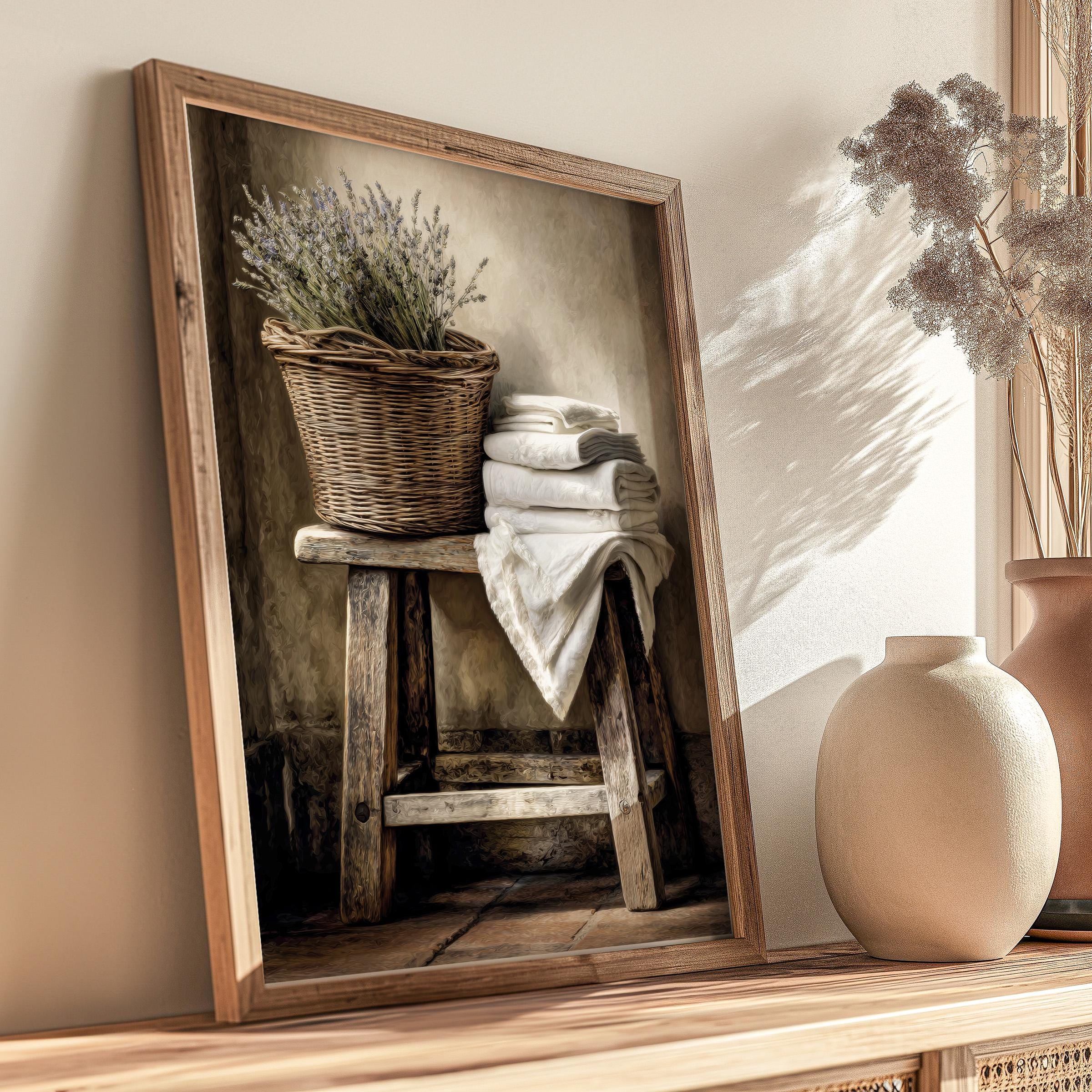 Farmhouse Laundry Room Art, Rustic Basket Linens Wall Decor, Country ...