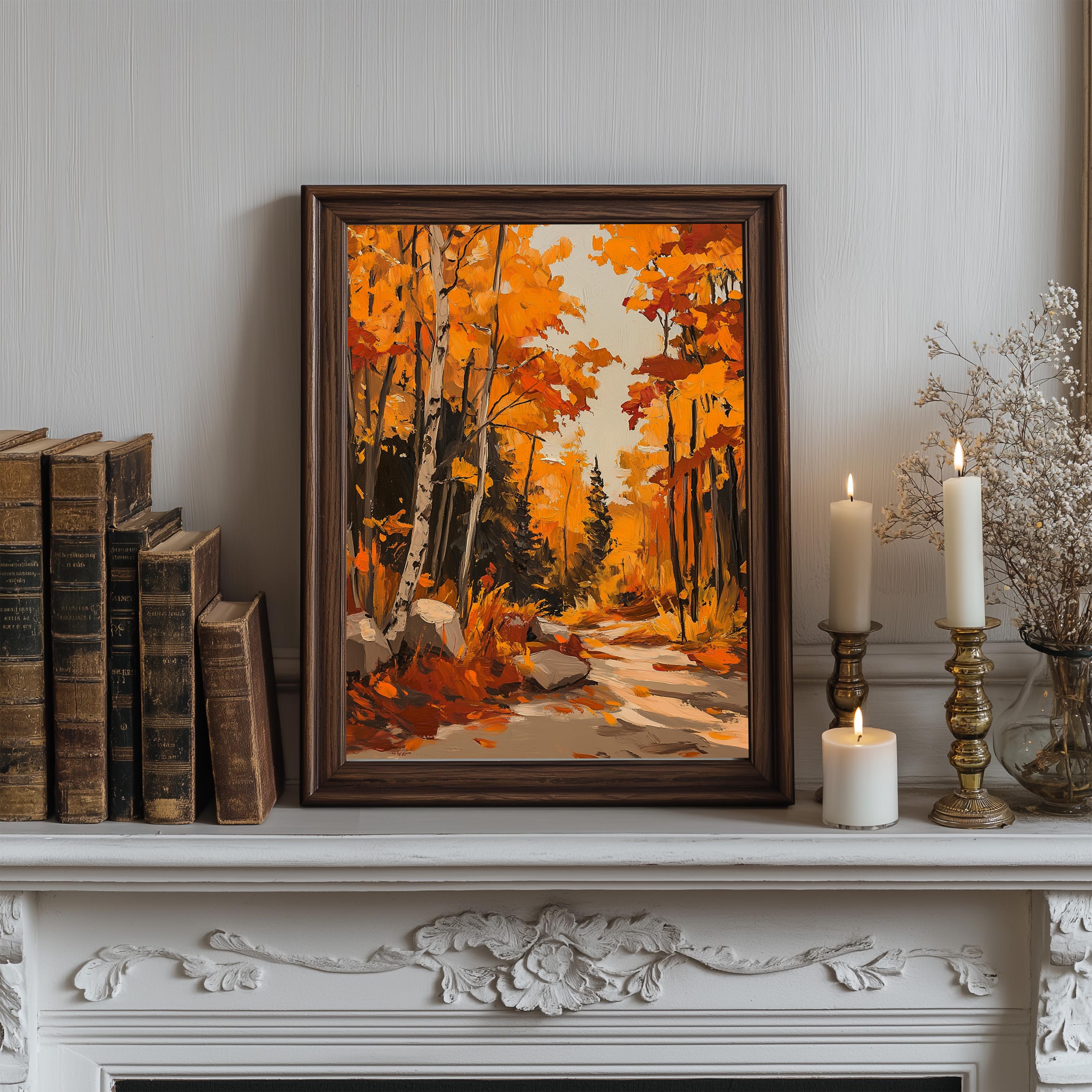 Cottagecore Autumn Landscape Printable, Rustic Fall Forest Oil Painting ...