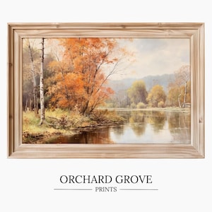 Vintage Autumn Landscape Painting Forest Wall Art Autumn Fall Home Decor Autumn Decor Rustic Autumn Painting Fall Decor Moody Wall Art 133