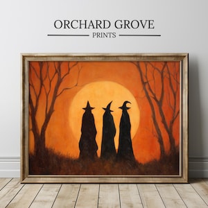 Witches Moon Print, Witchy Halloween Wall Art, Witchcore Decor, Vintage Witch Artwork, Occult Print, Spooky Autumn Decor, Witchcraft Art 376