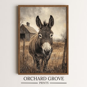 Donkey Wall Art Mule Print Donkey Farm Art Donkey Print Pastoral Art Pastoral Print Country Life Art Farming Animal Print Farm Art 235