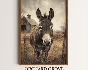 Donkey Wall Art Mule Print Donkey Farm Art Donkey Print Pastoral Art Pastoral Print Country Life Art Farming Animal Print Farm Art 235