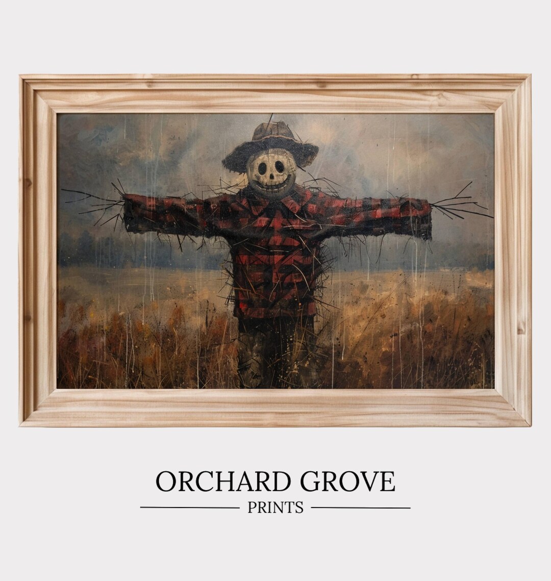 Fall Halloween Scarecrow Art Rustic Jack O Lantern Artwork Vintage ...