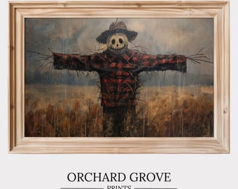 Vintage Scarecrow Halloween Art Print, Spooky Autumn Decor (Printable)
