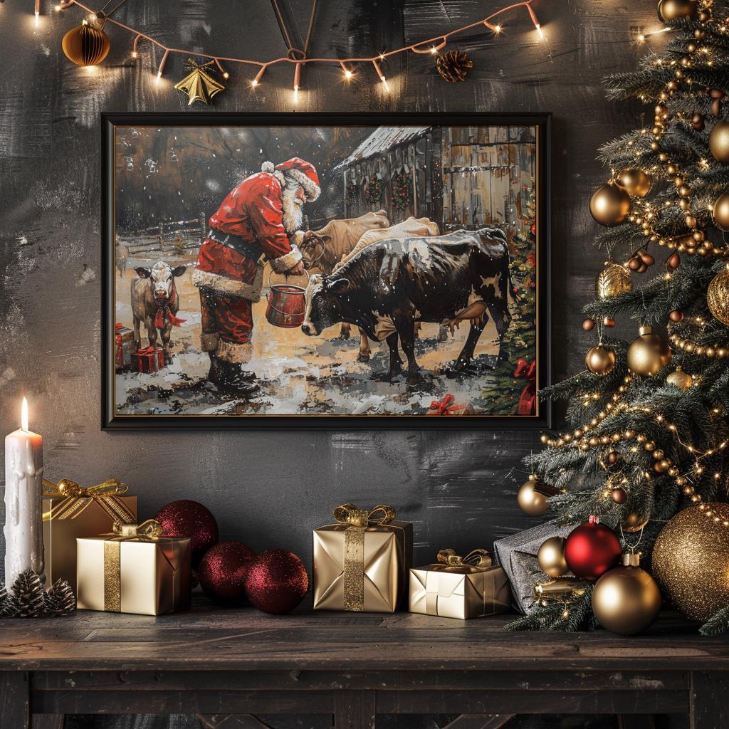 Santa Farm Print Santa Cows Cow Christmas Art Cute Cow Printable ...