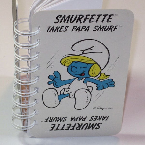 Smurf Game Cards Recycled into Notebook - Smurfette
