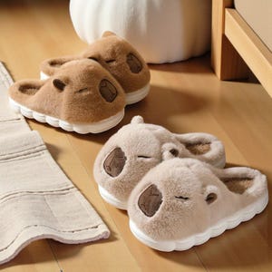 Pantuflas de peluche Capybara – Cálidas y suaves pantuflas de interior – Calzado cómodo y antideslizante de algodón suave para mujer – Calzado acogedor para el invierno