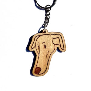 Greyhound Keychain, Sighthound Dog Wooden Charm, Laser Engraved Gift, Cute Puppy Keyring