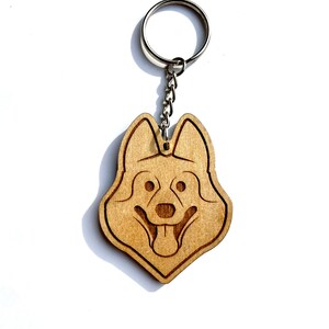 Husky Keychain Wooden Charm Dog Mom Gift Laser Engraved Animal Art Cute Comic Sled Dog Puppy
