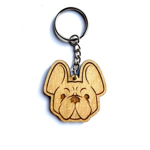French Bulldog Keychain or Magnet Wooden Charm Dog Mom Gift Laser Engraved Animal Art Cute Comic Frenchie Puppy