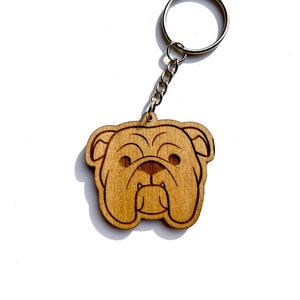English Bulldog Keychain Olde Bull Dog Wooden Charm Dog Mom Gift Laser Engraved Art Cute Bully Puppy