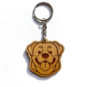 Rottweiler Keychain Wooden Charm Dog Mom Gift Laser Engraved Animal Art Cute Comic Rottie Puppy