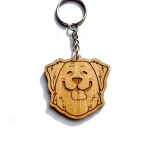 Golden Retriever Keychain or Magnet Wooden Charm Dog Mom Gift Laser Engraved Animal Art Cute Comic Golden Puppy