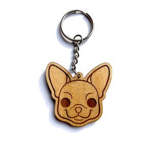 Chihuahua Keychain Short-Hair Dog Wooden Charm Dog Mom Gift Laser Engraved Teacup Chi Art Cute Apple Head Puppy
