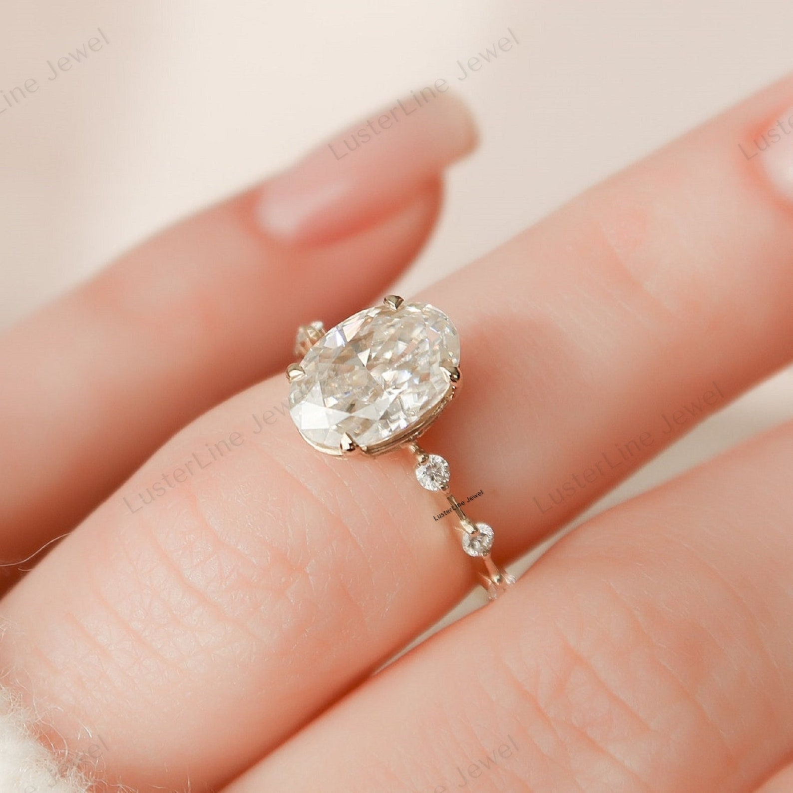 2.0 CT Oval Cut Moissanite Engagement Ring, 14K Solid Gold Wedding Ring ...