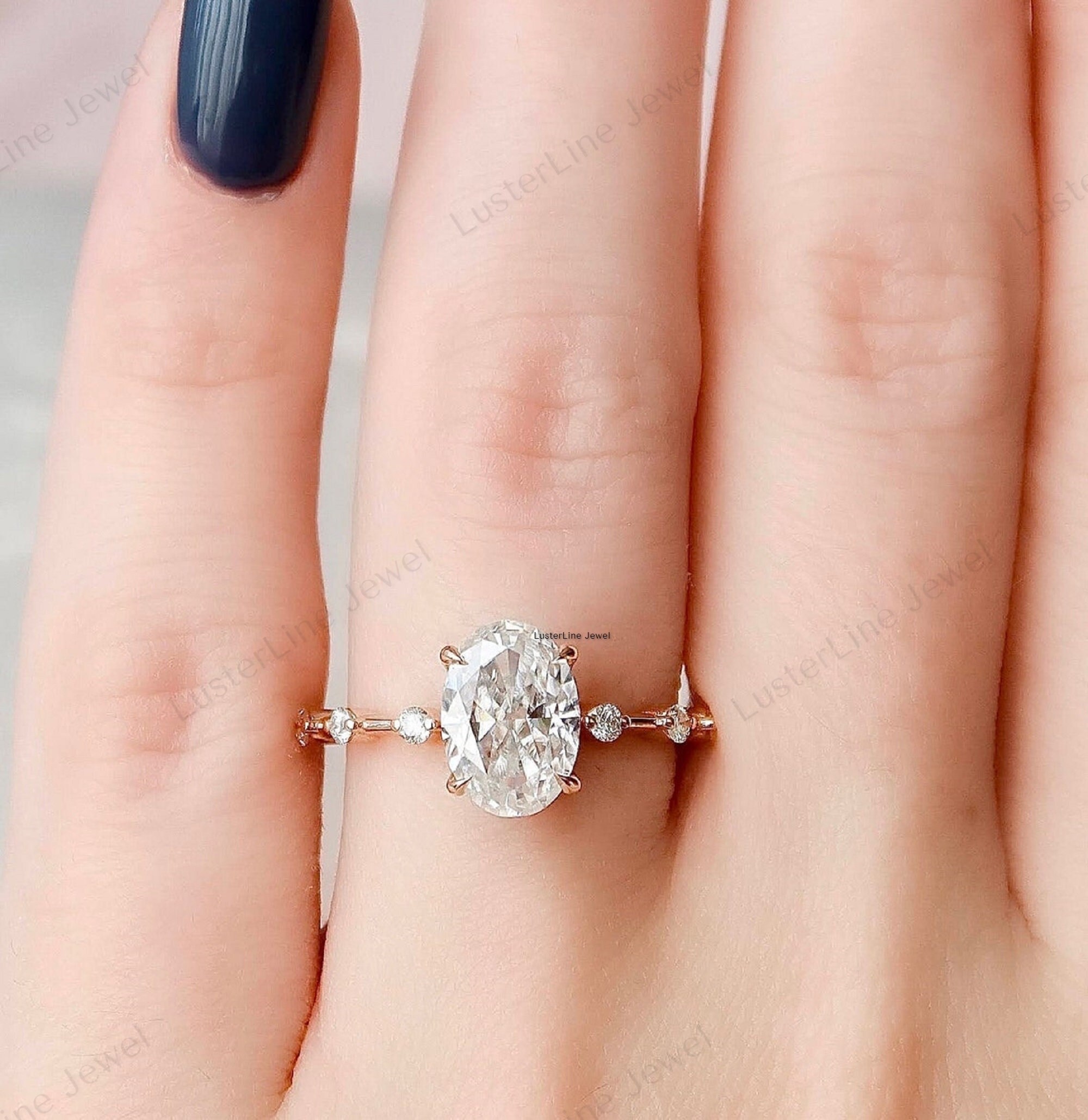 2.0 CT Oval Cut Moissanite Engagement Ring, 14K Solid Gold Wedding Ring ...