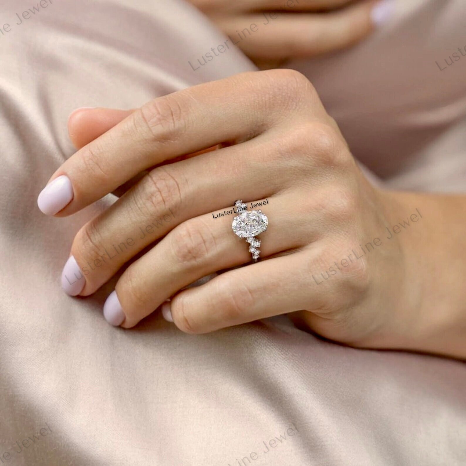 2.0 CT Oval Cut Moissanite Wedding Ring, 14k Solid Gold Engagement Ring ...
