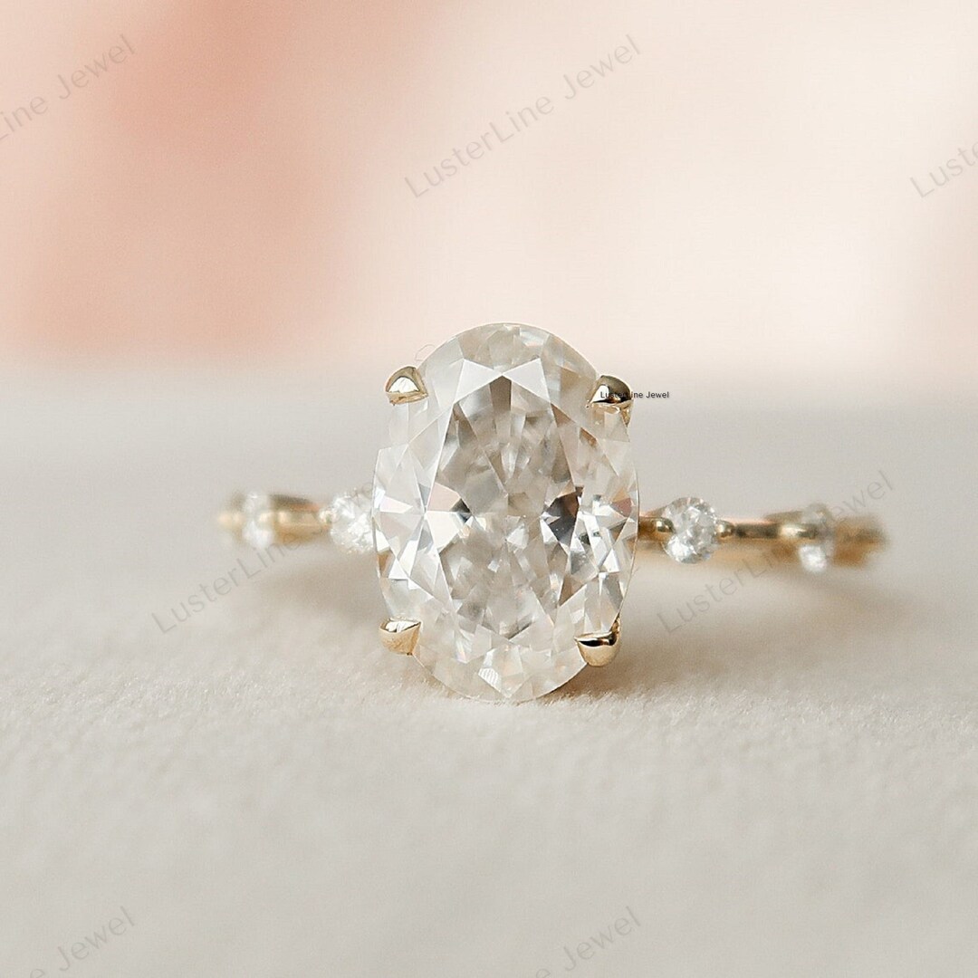 2.0 CT Oval Cut Moissanite Engagement Ring, 14K Solid Gold Wedding Ring ...