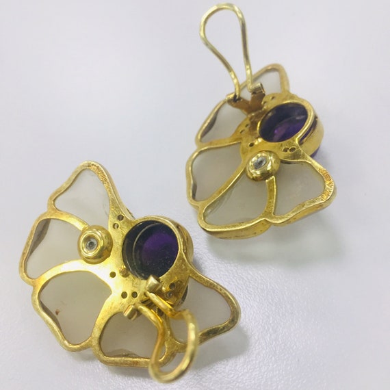 Vintage Crystal Diamond Amethyst Gold Earrings - image 4